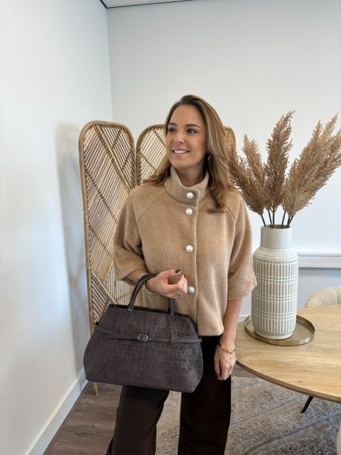 Fluffy vestje parel camel